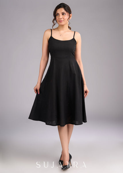 Minimalist Black Cotton Strappy Dress