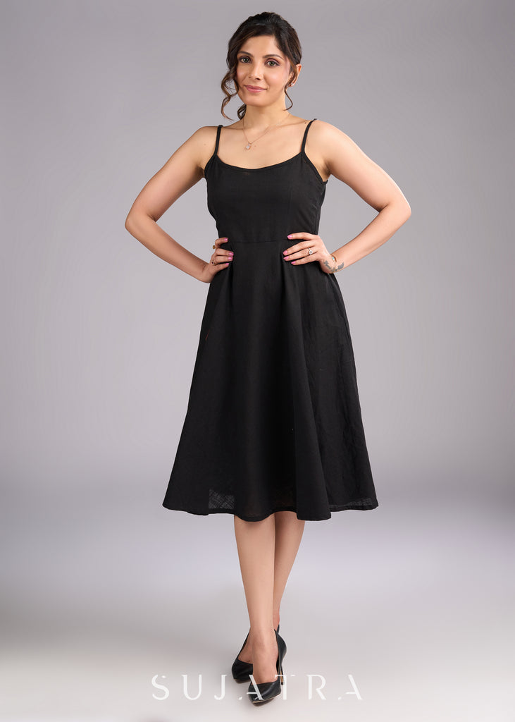 Minimalist Black Cotton Strappy Dress