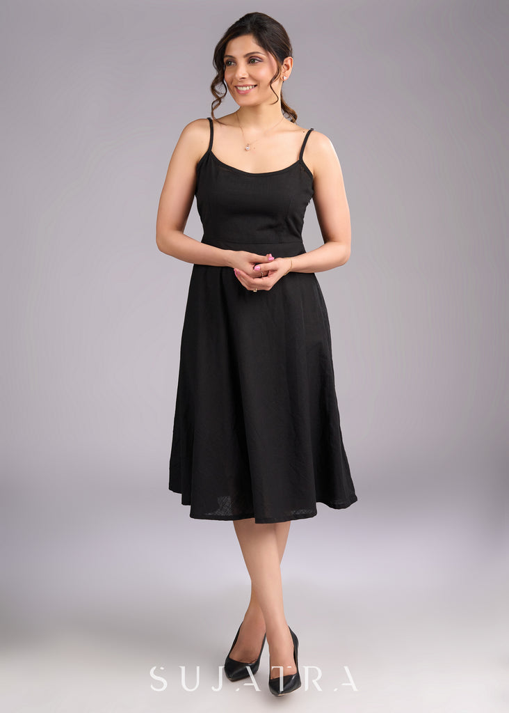 Minimalist Black Cotton Strappy Dress