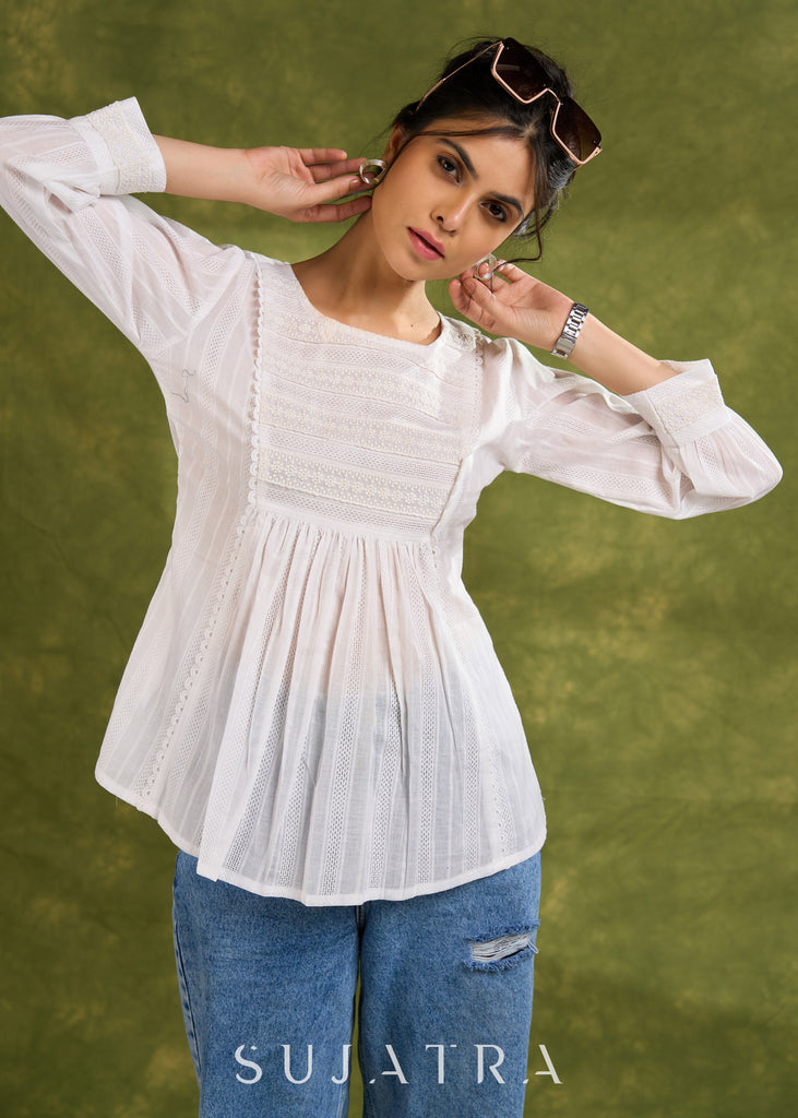 White Cotton Self-Textured Top