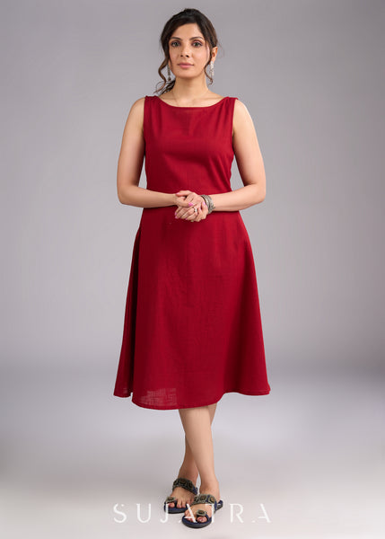 Summer Sizzle Maroon Cotton Sleeveless Dress