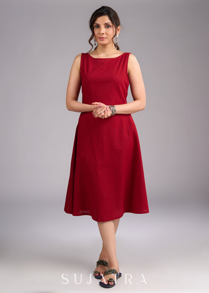 Summer Sizzle Maroon Cotton Sleeveless Dress