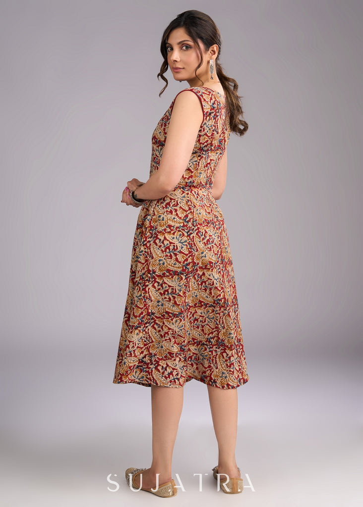 Timeless Maroon Kalamkari Sleeveless Dress