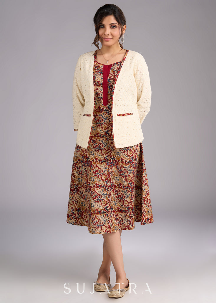 Ivory Elegance Hakoba Jacket with Kalamkari Accents