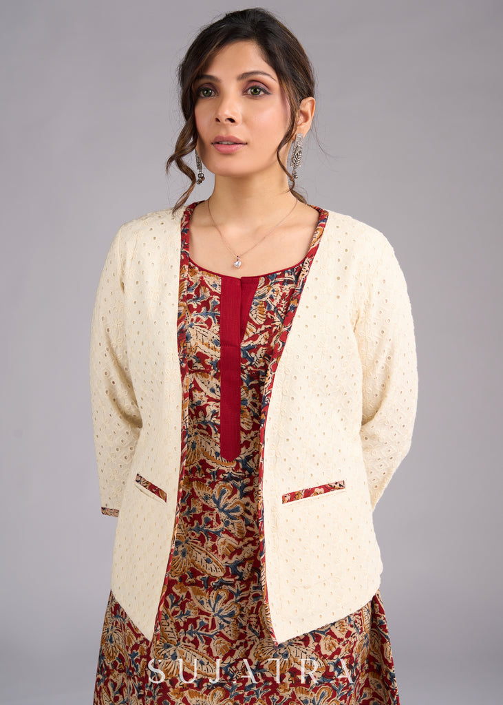 Ivory Elegance Hakoba Jacket with Kalamkari Accents