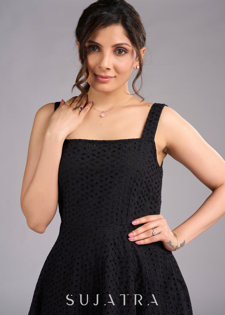 Classic Black Hakoba Flared Strappy Dress