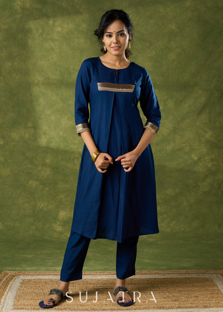 Flowy Navy Blue Rayon Kurta - Pant Optional