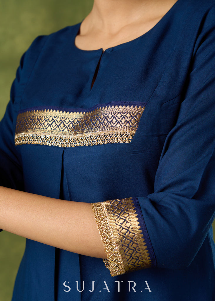 Flowy Navy Blue Rayon Kurta - Pant Optional