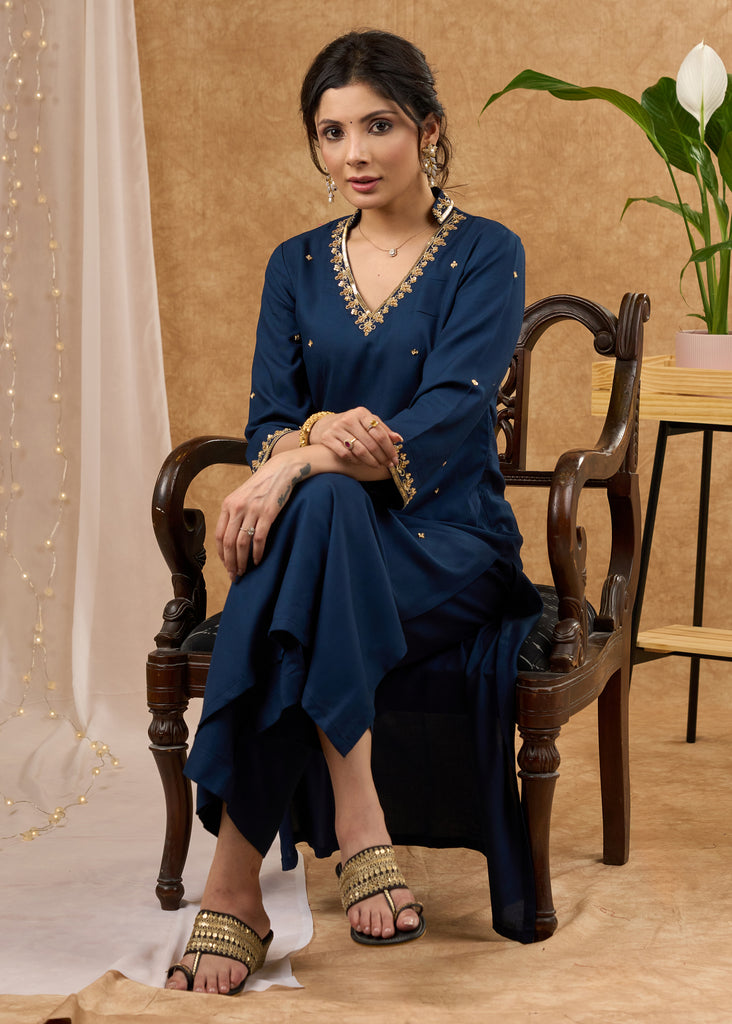 Elegant hand embroidered rayon kurta pant Optional