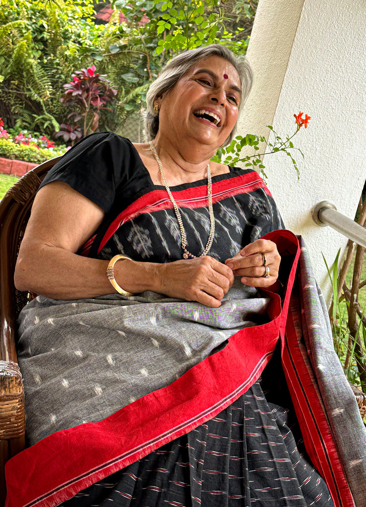 Sophisticated black & red combination Ikat saree