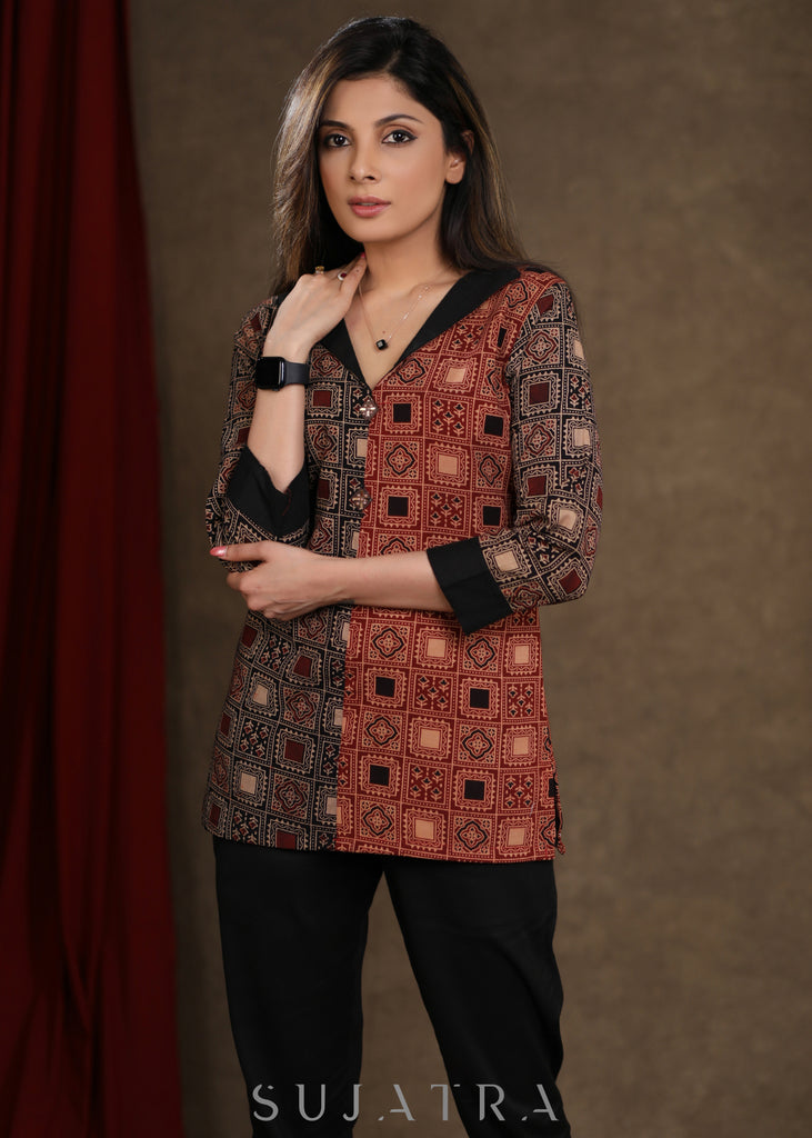 Ajrak Combination Cotton Top