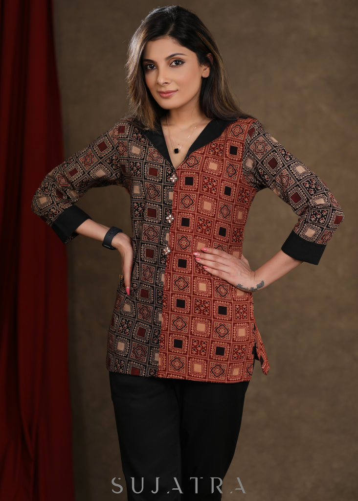 Ajrak Combination Cotton Top