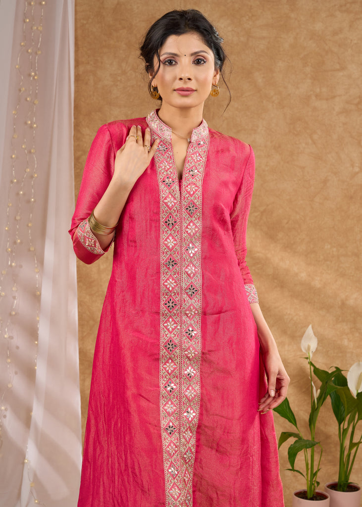 Delicate pink kurta with subtle highlights and details Tissue pant optional