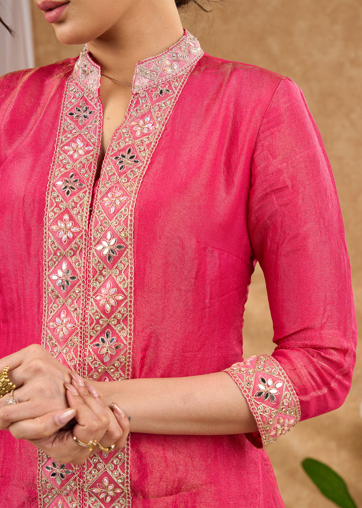 Delicate pink kurta with subtle highlights and details Tissue pant optional