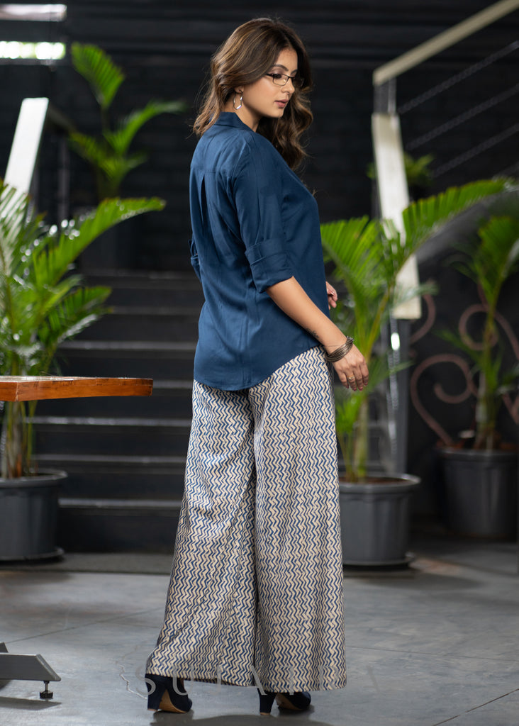 FLARED PANTS - Navy blue
