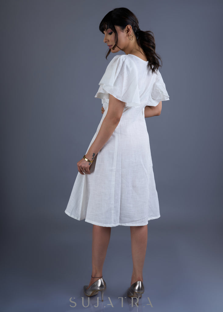 Elegant Hand Embroidered White Cotton Dress