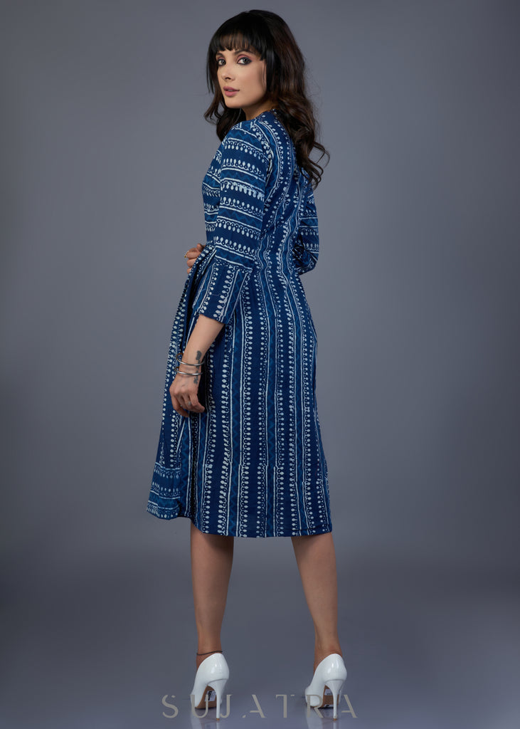 Smart Striped Cotton Indigo Dress