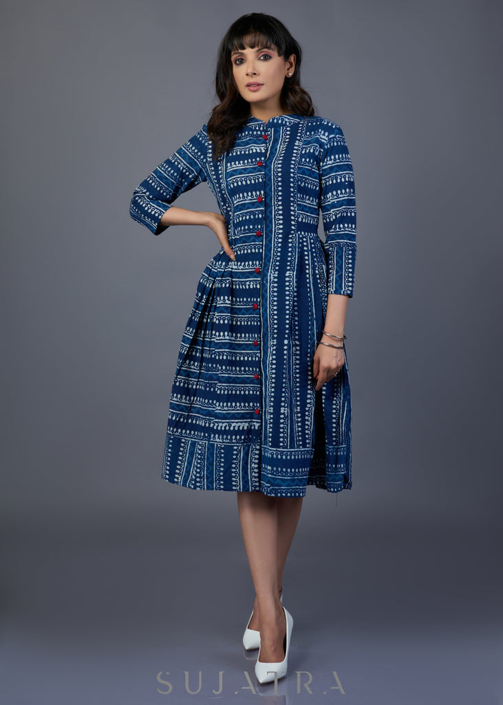 Smart Striped Cotton Indigo Dress