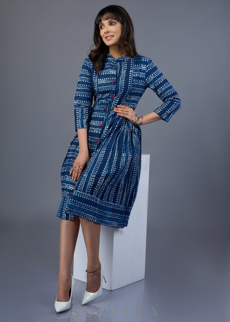 Smart Striped Cotton Indigo Dress