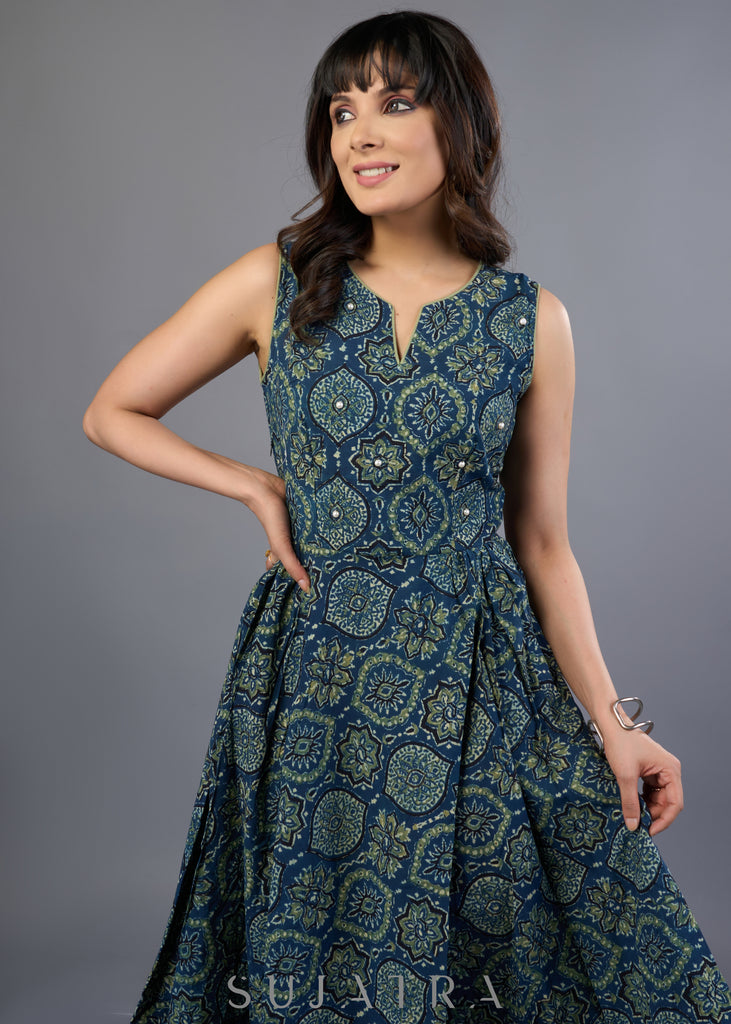 Exclusive Cotton Ajrakh Sleeveless Dress