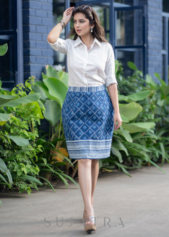 Smart Indigo Skirt Cotton White Shirt Optional