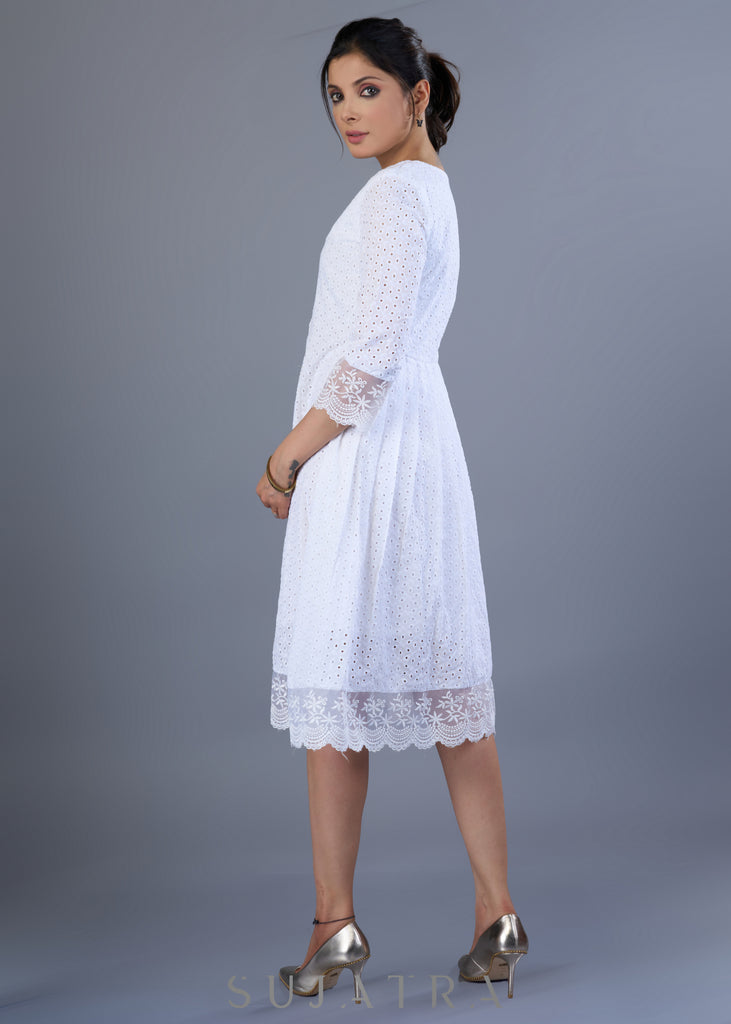 Elegant White Hakoba Pleated Dress