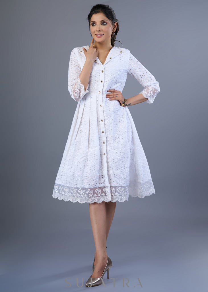 Elegant White Hakoba Pleated Dress