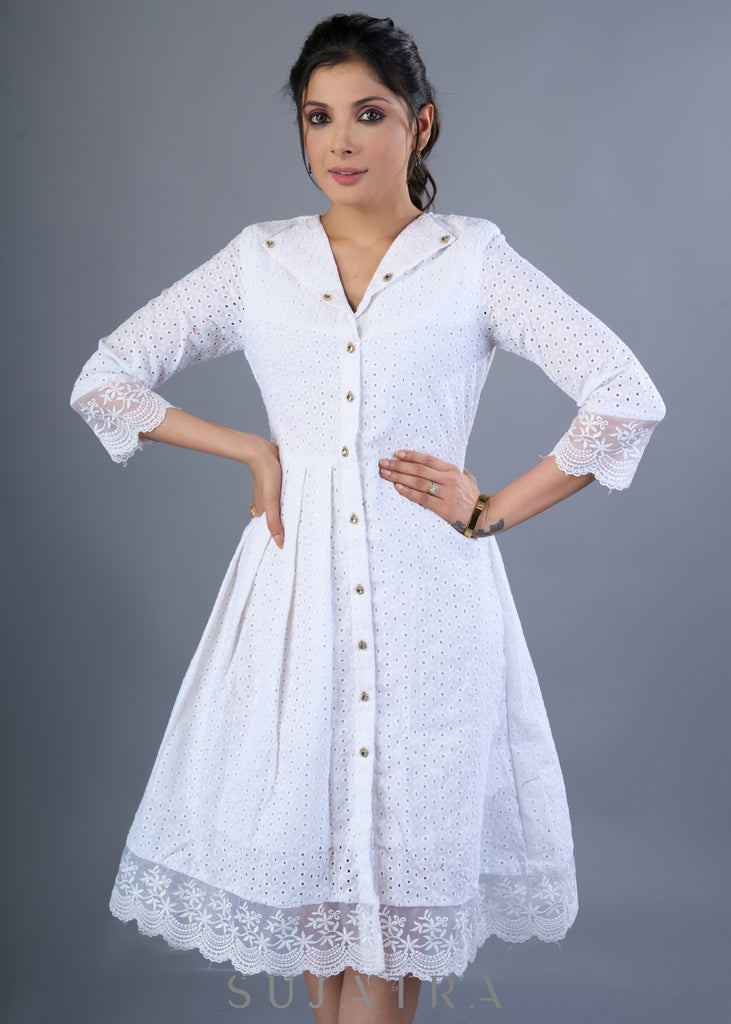 Elegant White Hakoba Pleated Dress