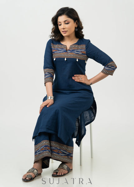 ON-SALE-stylish-navy-blue-cotton-ikat-combination-kurta-pant-optional