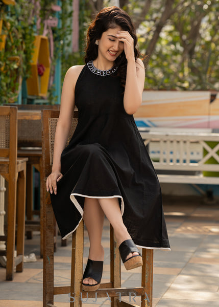 Plain Ladies Black Cotton One Piece Dress, 3/4th Sleeves, Party Wear at Rs  400/piece in Surat