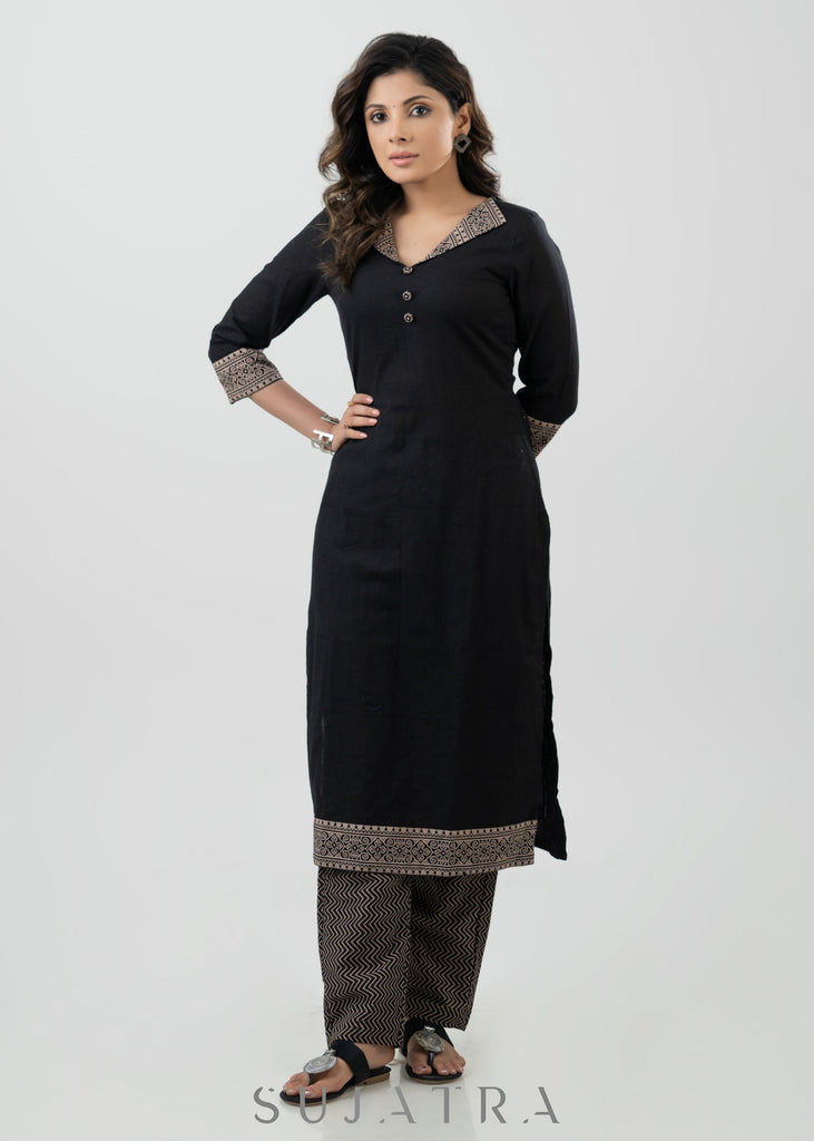 ON-SALE-smart-black-cotton-ajrakh-kurta-pant-optional