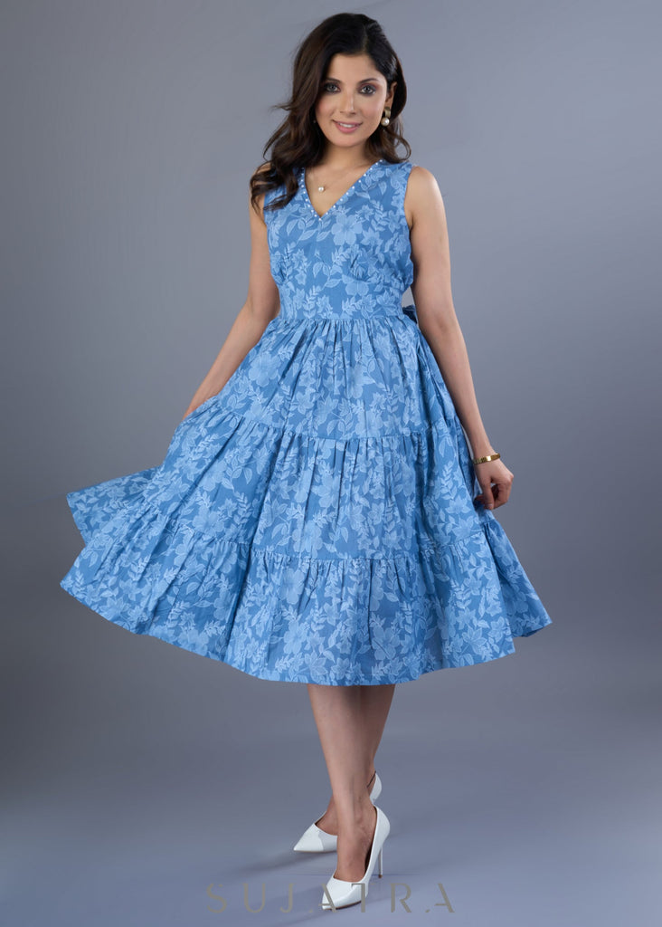 ON-SALE-fresh-powder-blue-cotton-floral-gathered-dress-with-pearl-highlights