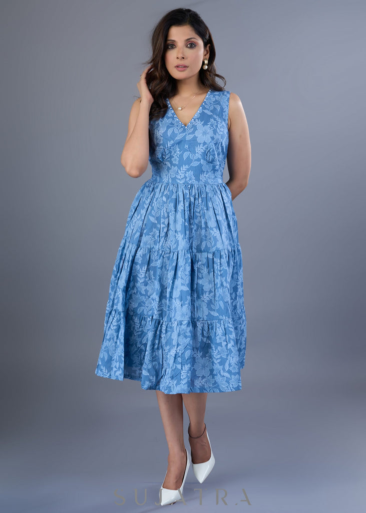 ON-SALE-fresh-powder-blue-cotton-floral-gathered-dress-with-pearl-highlights