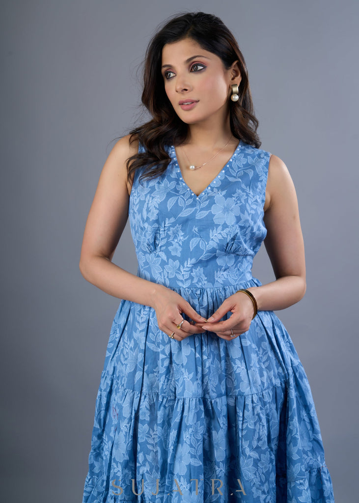 ON-SALE-fresh-powder-blue-cotton-floral-gathered-dress-with-pearl-highlights