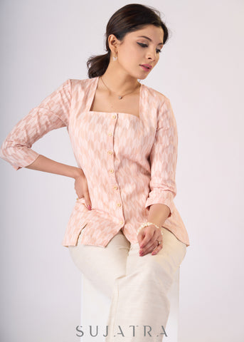 Classy Peach cotton sqaure neck top - Pant additional