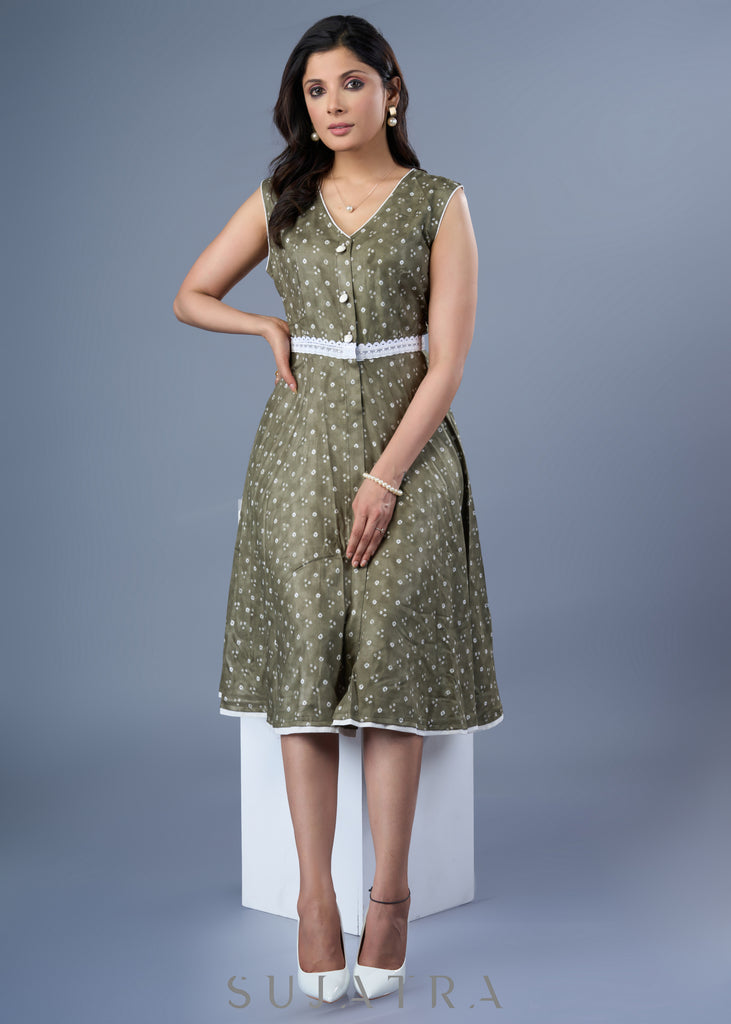 Beautiful Fern Green Rayon Printed Dress