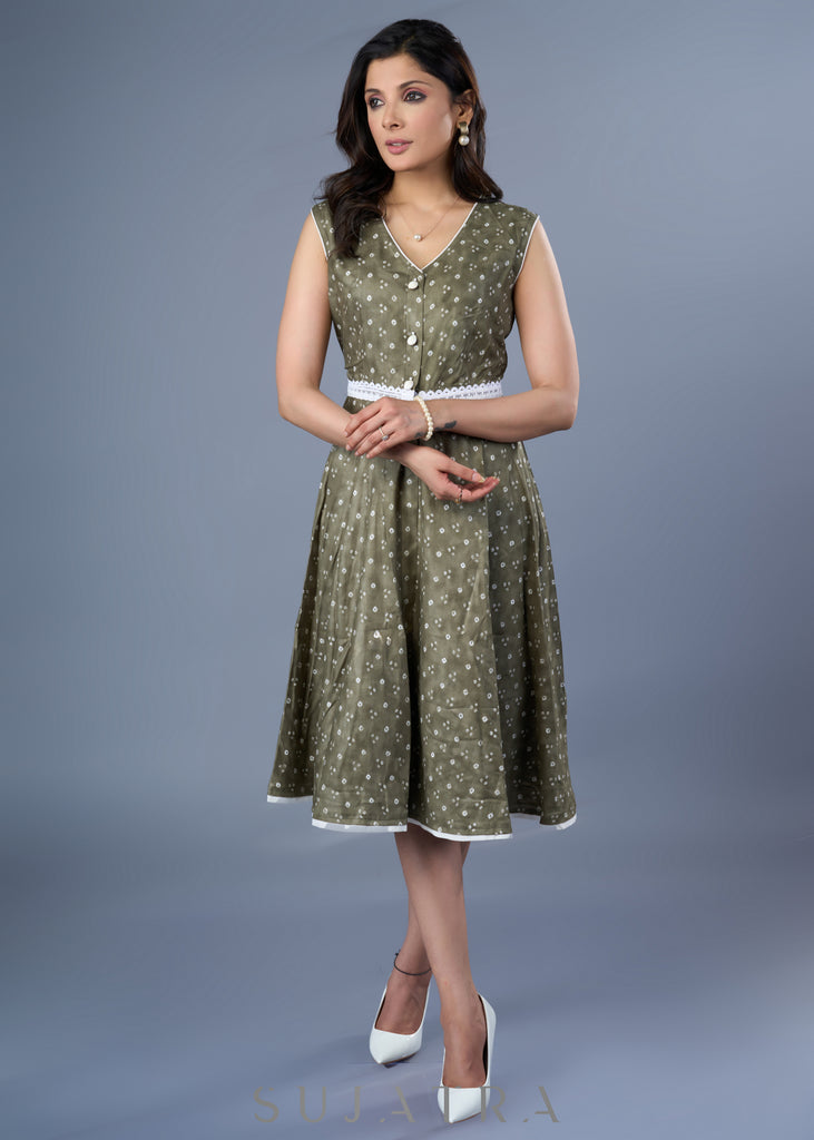 Beautiful Fern Green Rayon Printed Dress