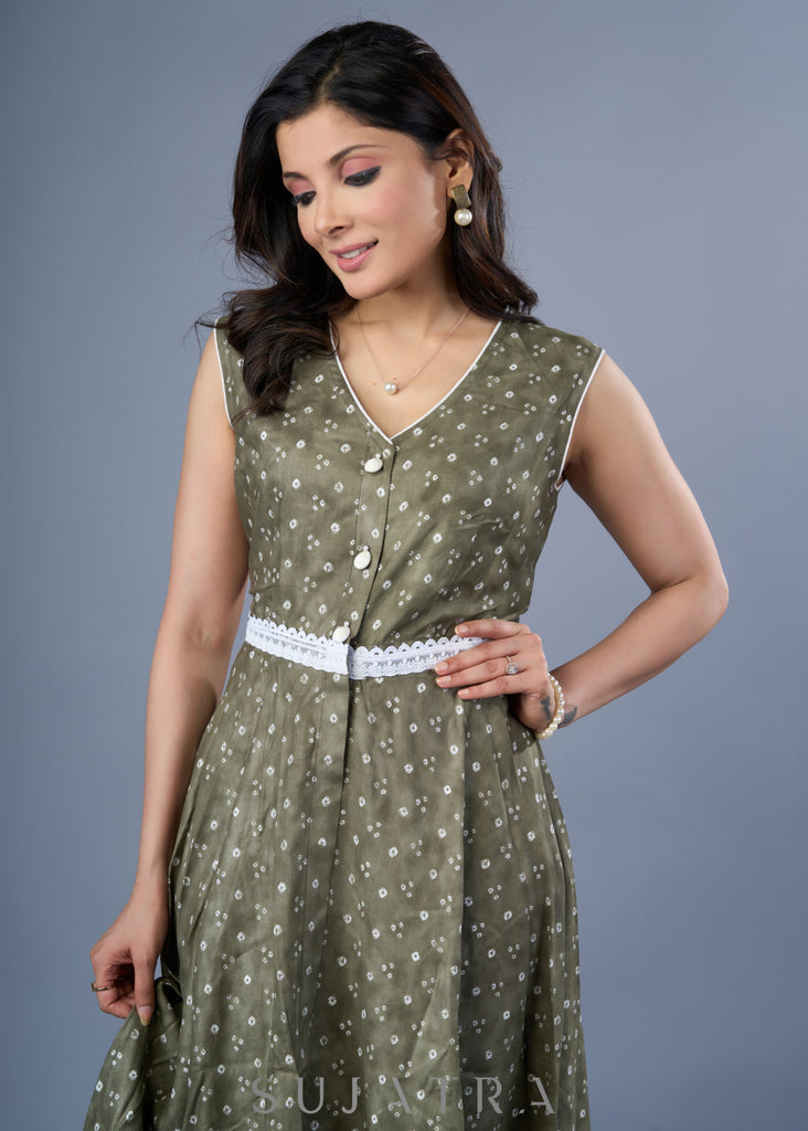 Beautiful Fern Green Rayon Printed Dress