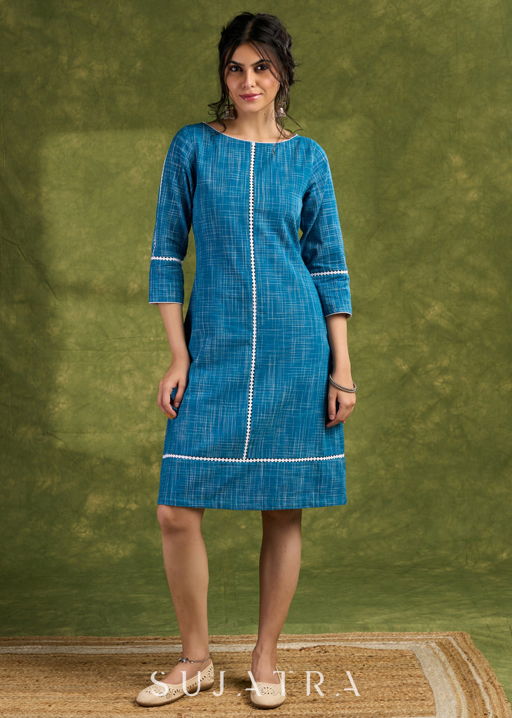 Elegant Blue Slub Cotton Dress. Subtle Hues Combined With Effortless Sophistication