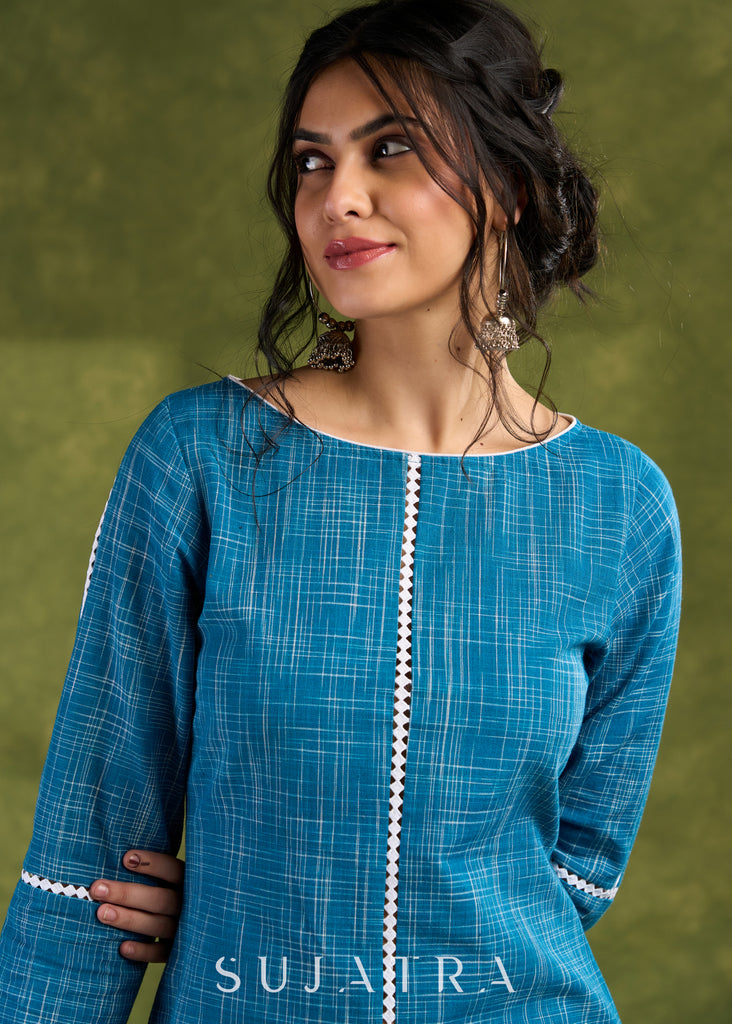 Elegant Blue Slub Cotton Dress. Subtle Hues Combined With Effortless Sophistication