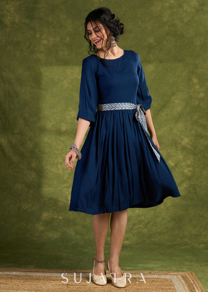 Teal Blue Rayon Dress, Minimalistic Chic With Timeless Elegance