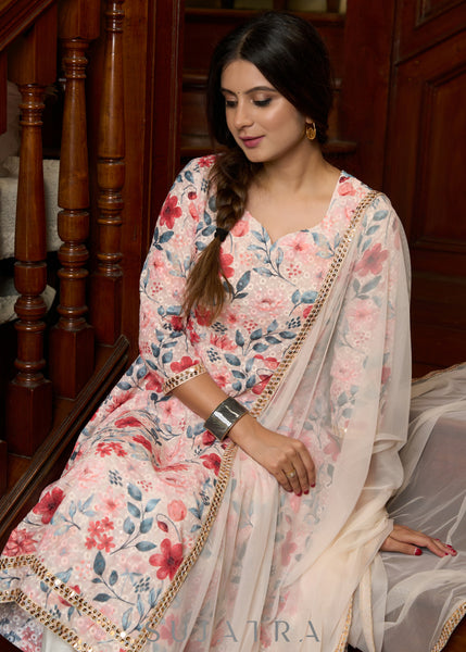 Flared Hakoba printed cotton kurta and matching pants - Dupatta Optional