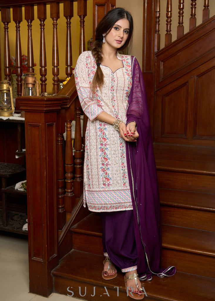 Classic hakoba printed cotton kurta paired with stylish rayon afgani pants - Dupatta Optional