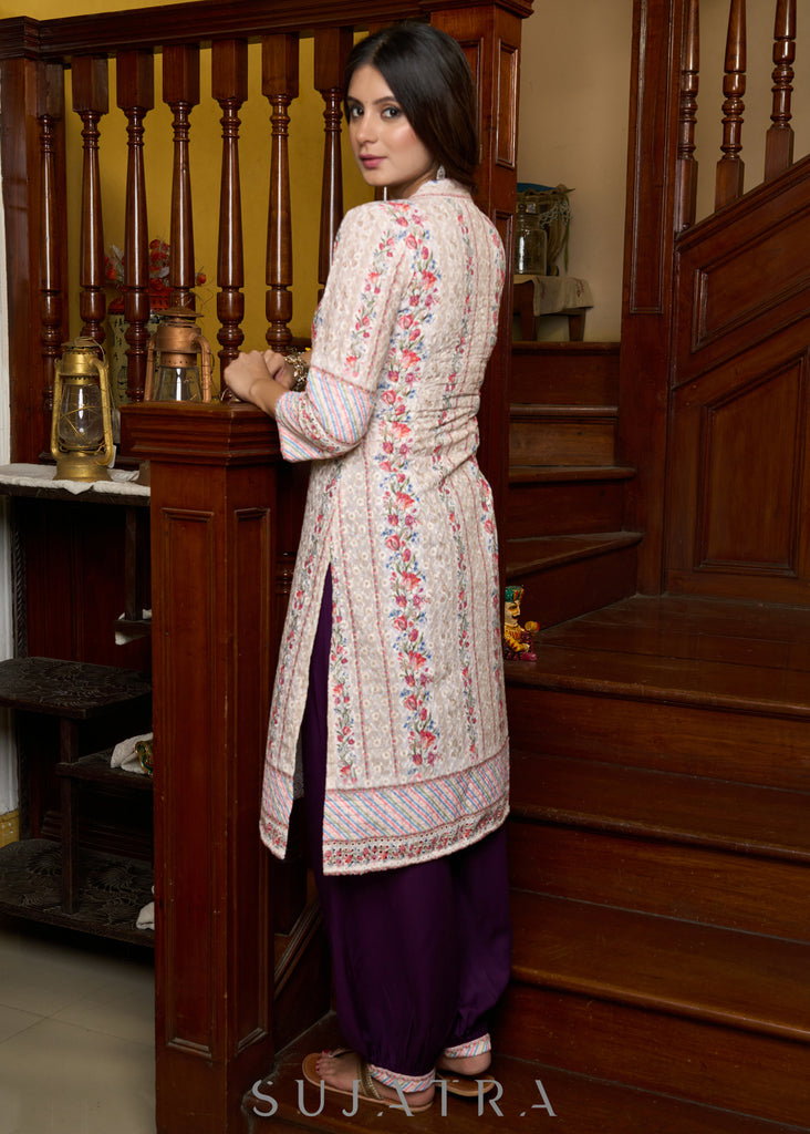 Classic hakoba printed cotton kurta paired with stylish rayon afgani pants - Dupatta Optional