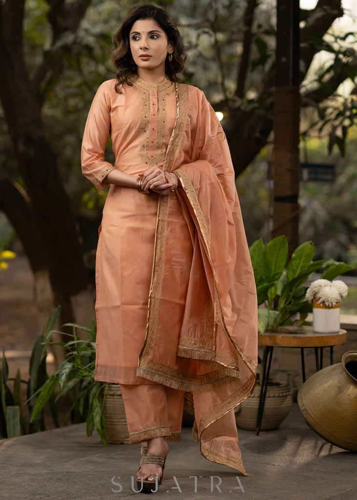 ON-SALE-embroiderd-peach-chanderi-kurta-with-pant-embroidered-chanderi-dupatta-optional