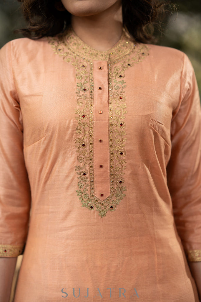 ON-SALE-embroiderd-peach-chanderi-kurta-with-pant-embroidered-chanderi-dupatta-optional