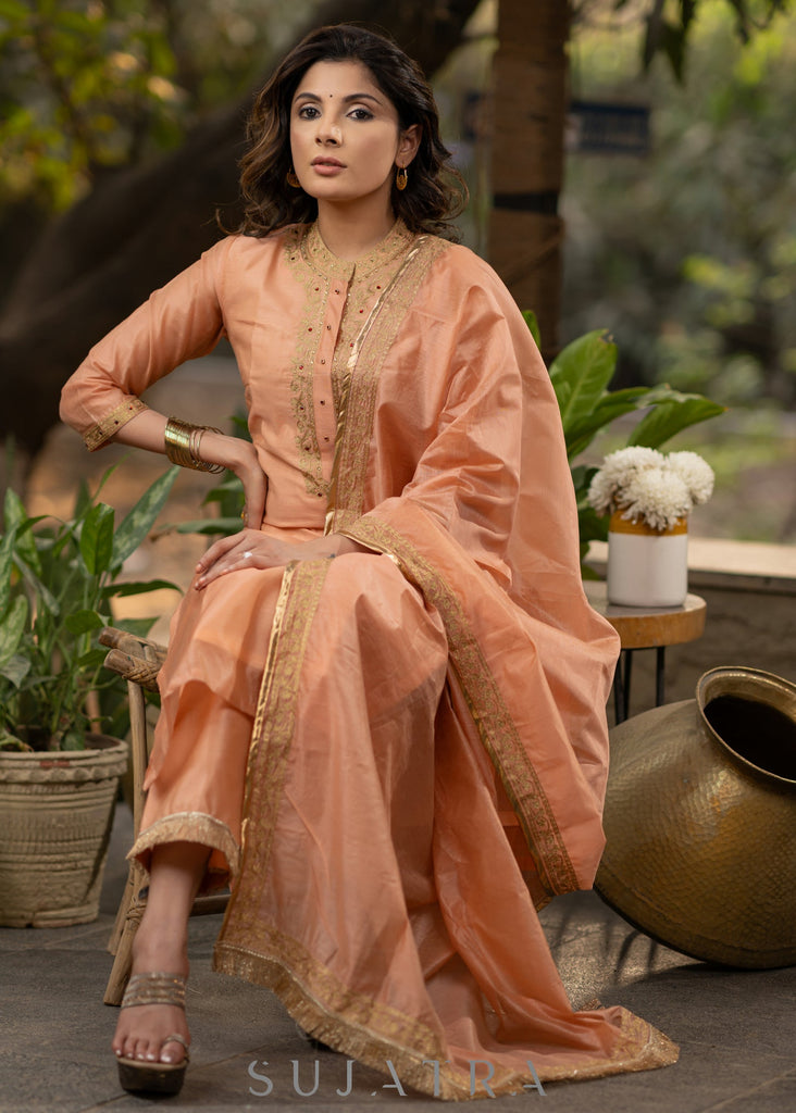 ON-SALE-embroiderd-peach-chanderi-kurta-with-pant-embroidered-chanderi-dupatta-optional