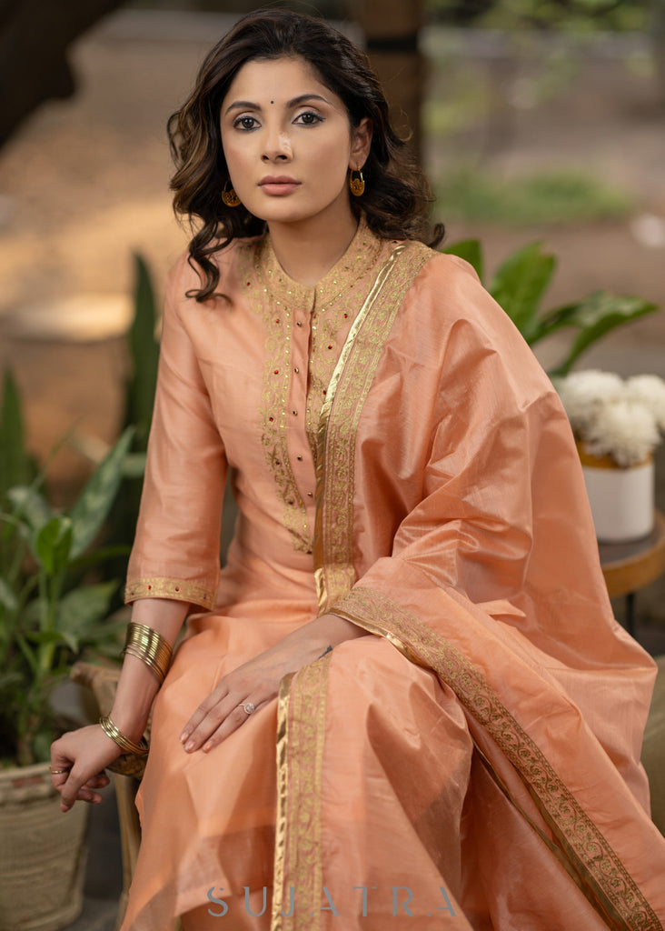 ON-SALE-embroiderd-peach-chanderi-kurta-with-pant-embroidered-chanderi-dupatta-optional