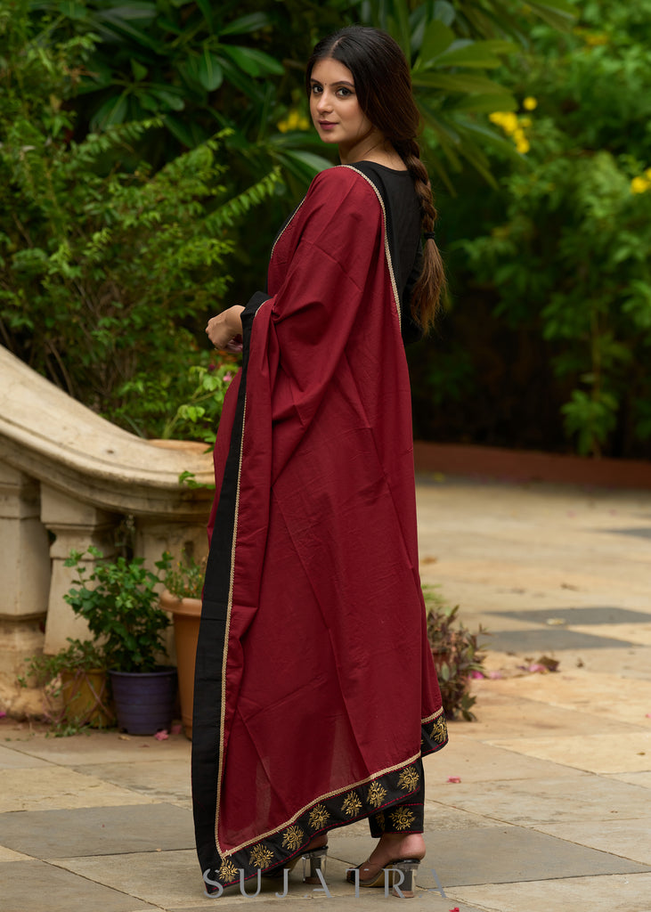 Black embroidered cotton kurta, paired with matching pants - Dupatta Optional