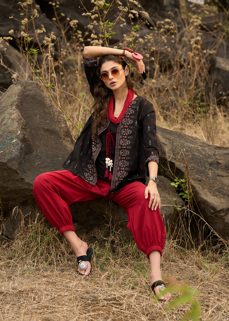 Block printed boho top with front tie-ups  - Pant optional